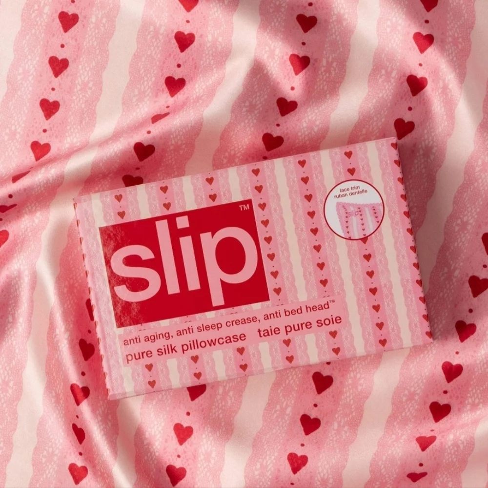 Slip Pure Silk Queen Pillowcases With Lace Trim in Sweetie